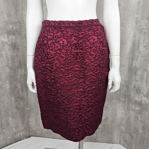 Vintage 50s 60s Red Black Brocade Jacquard Straight‎ Skirt Hi Waist Knee Length